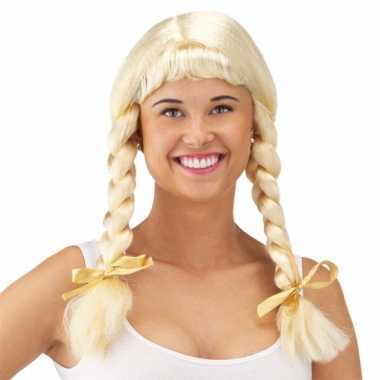 Heidi verkleed pruik blond met vlechten