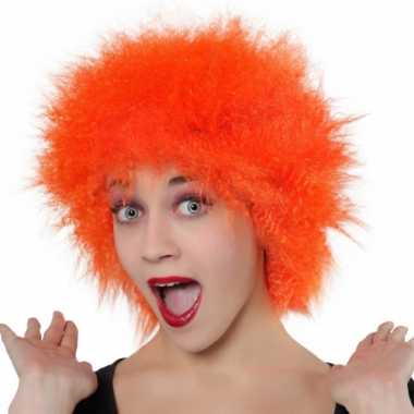 Oranje pruik met wild haar