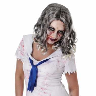 Zombie pruik met krullend haar