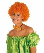 Clownspruik met oranje krulletjes verkleed accessoire